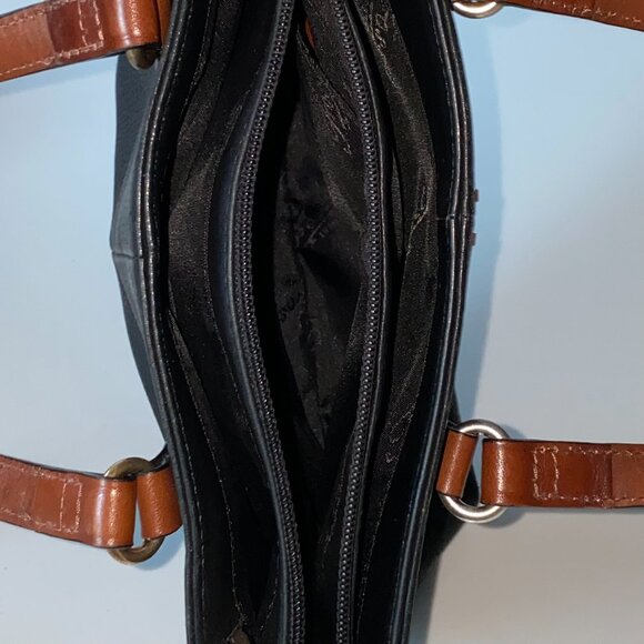 FOSSIL Two-Tone Crossbody Handbag Black Brown Pebble Leather EUC - Picture 4 of 9